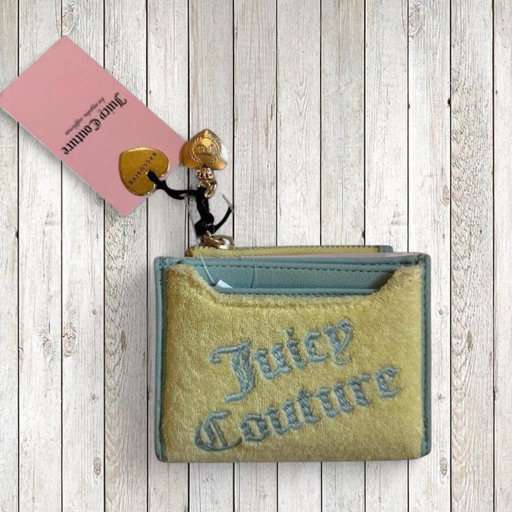 Juicy Couture Womens Bifold Wallet Yellow Blue Velour Embroidered Heart Y2K